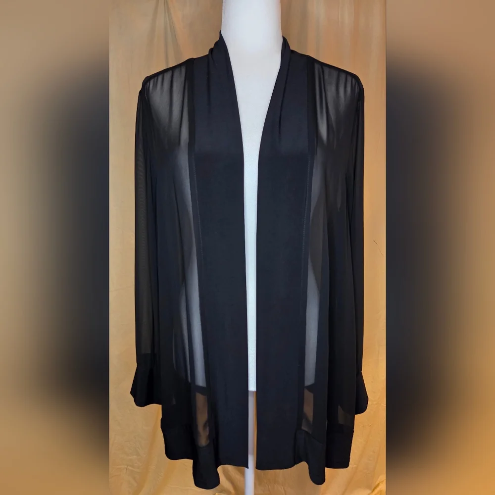 Last Tango Open-Front Sheer Chiffon Cardigan Long-Sleeved Black Jacket - Picture 2 of 7